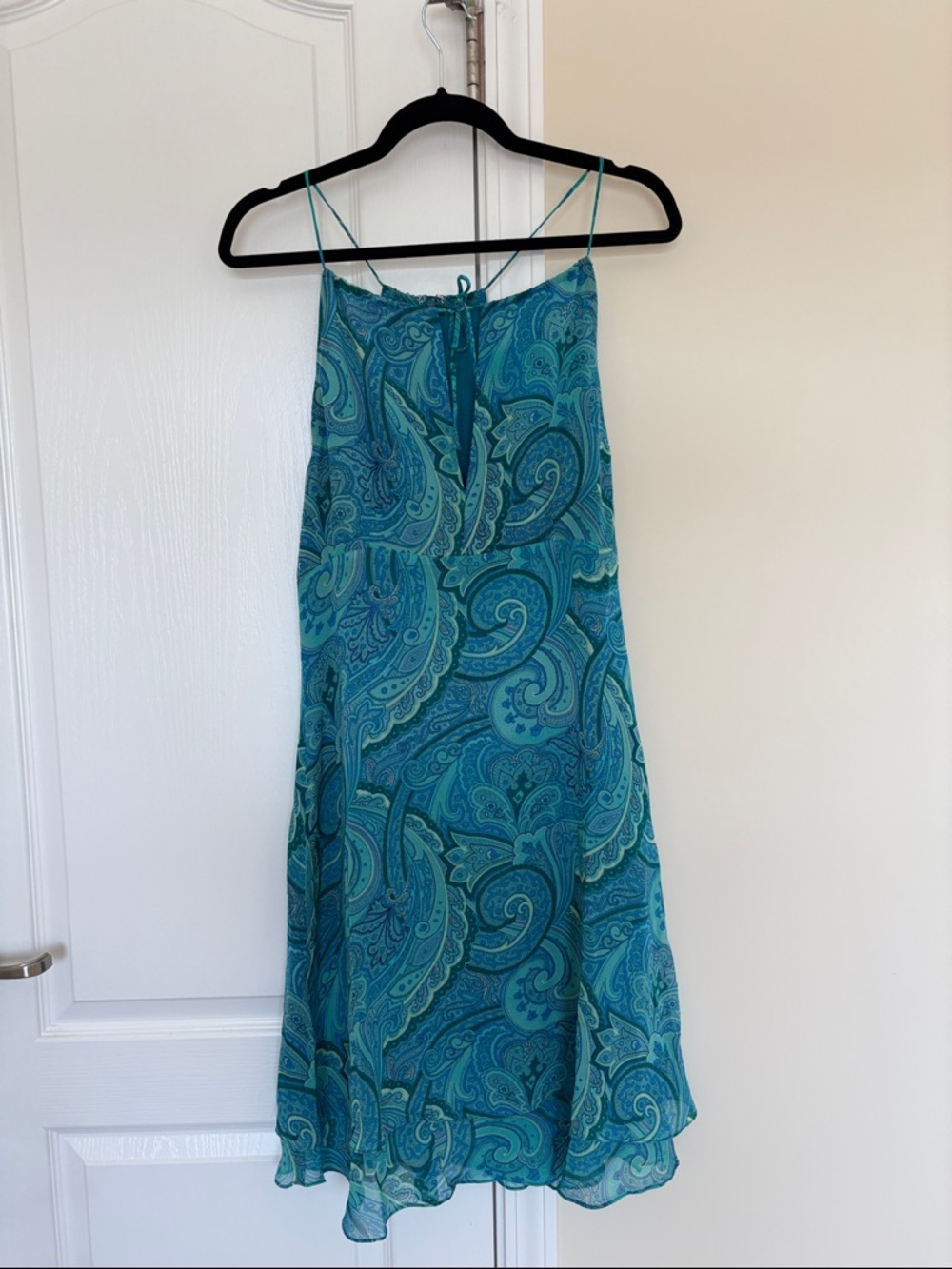 90s Vintage Georgiou Paisley Mini Dress blue green size 10 NWT